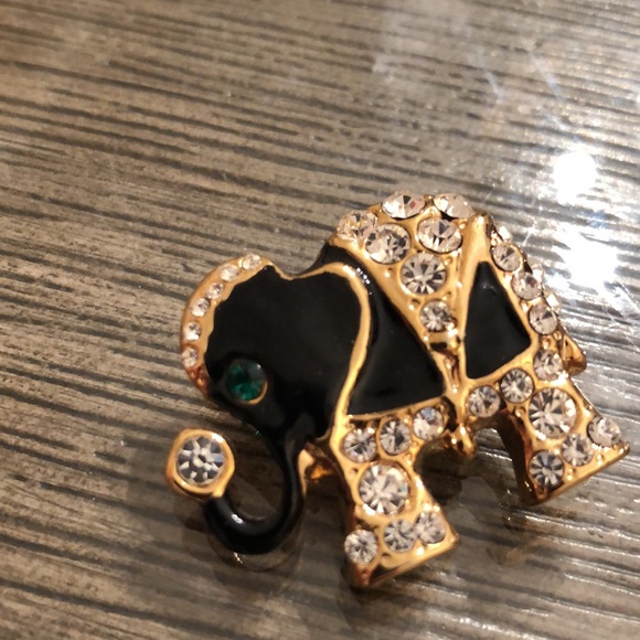 Vintage Black Enamel & Rhinestone Lucky Elephant Pin - Picture 13 of 13
